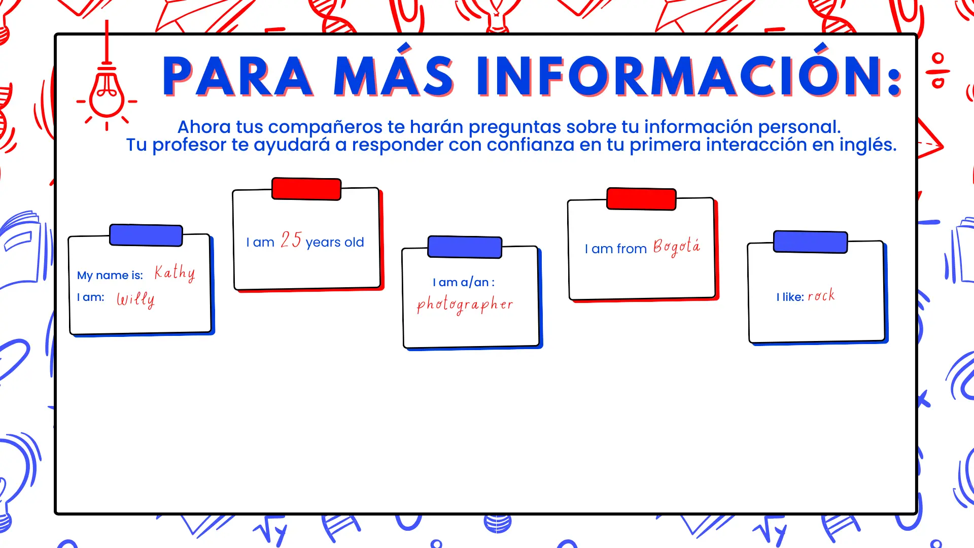 Banner con información de tu presentación personal en inglés