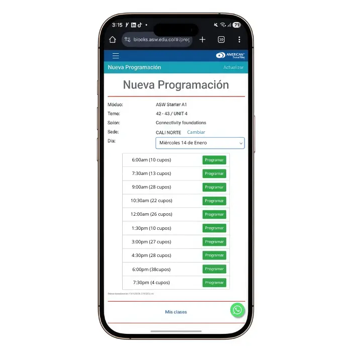 Programa tus clases en el horario de tu preferencia
